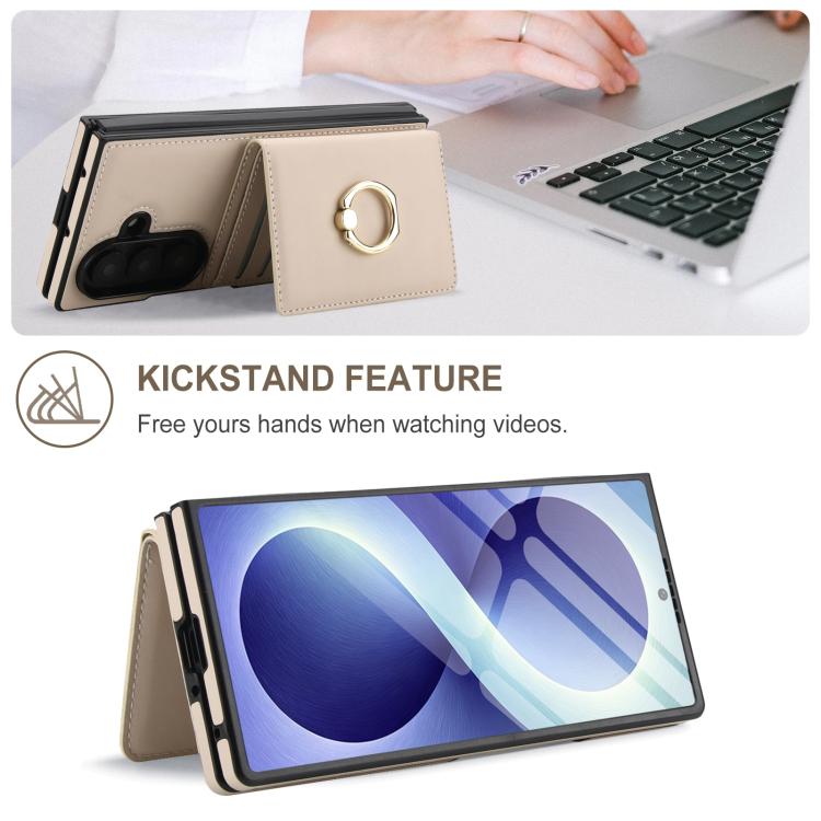 Integrated Flip Cover Card Slot Holder Leather Phone Case with Ring, For Galaxy Z Fold8 Ultra 5G, For Samsung Galaxy Z Fold7 5G, For Samsung Galaxy Z Fold6 5G, For Samsung Galaxy Z Fold5 5G, For Samsung Galaxy Z Fold4 5G, For Samsung Galaxy Z Fold3 5G