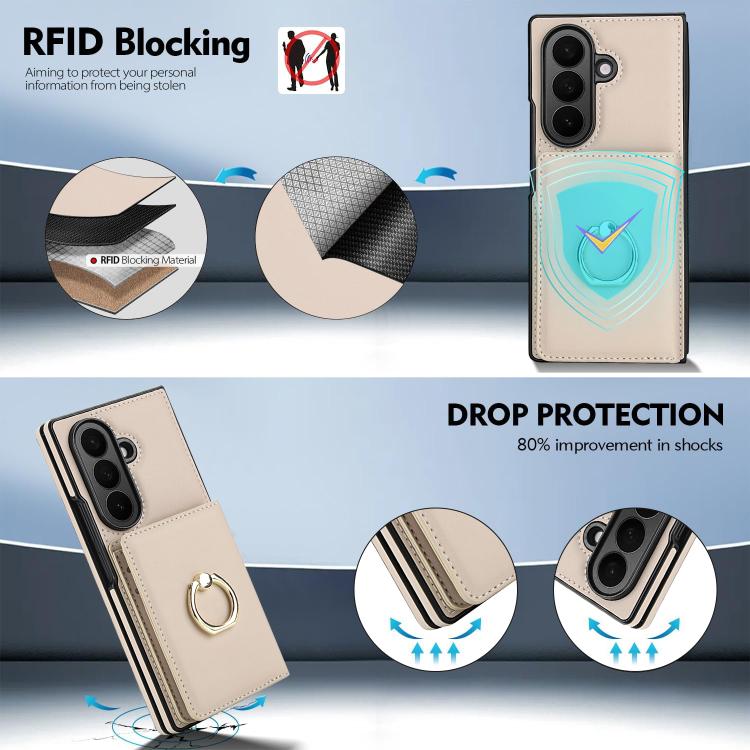 Integrated Flip Cover Card Slot Holder Leather Phone Case with Ring, For Galaxy Z Fold8 Ultra 5G, For Samsung Galaxy Z Fold7 5G, For Samsung Galaxy Z Fold6 5G, For Samsung Galaxy Z Fold5 5G, For Samsung Galaxy Z Fold4 5G, For Samsung Galaxy Z Fold3 5G