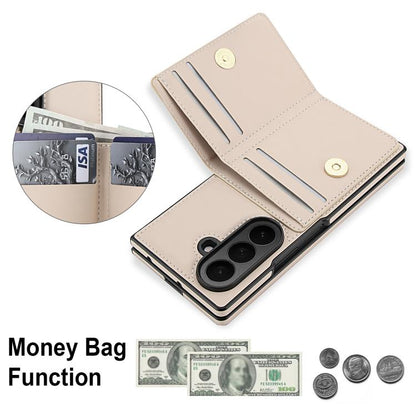 Integrated Flip Cover Card Slot Holder Leather Phone Case with Ring, For Galaxy Z Fold8 Ultra 5G, For Samsung Galaxy Z Fold7 5G, For Samsung Galaxy Z Fold6 5G, For Samsung Galaxy Z Fold5 5G, For Samsung Galaxy Z Fold4 5G, For Samsung Galaxy Z Fold3 5G