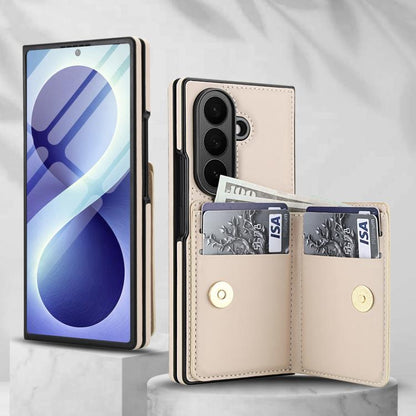 Integrated Flip Cover Card Slot Holder Leather Phone Case with Ring, For Galaxy Z Fold8 Ultra 5G, For Samsung Galaxy Z Fold7 5G, For Samsung Galaxy Z Fold6 5G, For Samsung Galaxy Z Fold5 5G, For Samsung Galaxy Z Fold4 5G, For Samsung Galaxy Z Fold3 5G