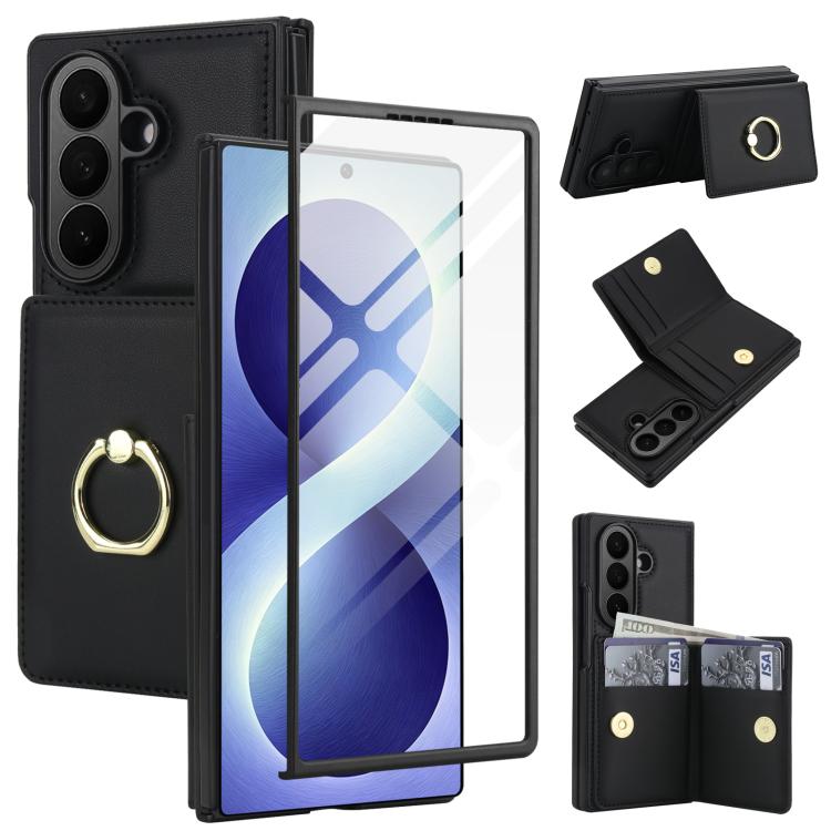 Integrated Flip Cover Card Slot Holder Leather Phone Case with Ring, For Galaxy Z Fold8 Ultra 5G, For Samsung Galaxy Z Fold7 5G, For Samsung Galaxy Z Fold6 5G, For Samsung Galaxy Z Fold5 5G, For Samsung Galaxy Z Fold4 5G, For Samsung Galaxy Z Fold3 5G