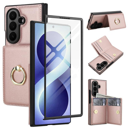 Integrated Flip Cover Card Slot Holder Leather Phone Case with Ring, For Galaxy Z Fold8 Ultra 5G, For Samsung Galaxy Z Fold7 5G, For Samsung Galaxy Z Fold6 5G, For Samsung Galaxy Z Fold5 5G, For Samsung Galaxy Z Fold4 5G, For Samsung Galaxy Z Fold3 5G