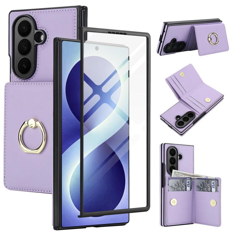 Integrated Flip Cover Card Slot Holder Leather Phone Case with Ring, For Galaxy Z Fold8 Ultra 5G, For Samsung Galaxy Z Fold7 5G, For Samsung Galaxy Z Fold6 5G, For Samsung Galaxy Z Fold5 5G, For Samsung Galaxy Z Fold4 5G, For Samsung Galaxy Z Fold3 5G