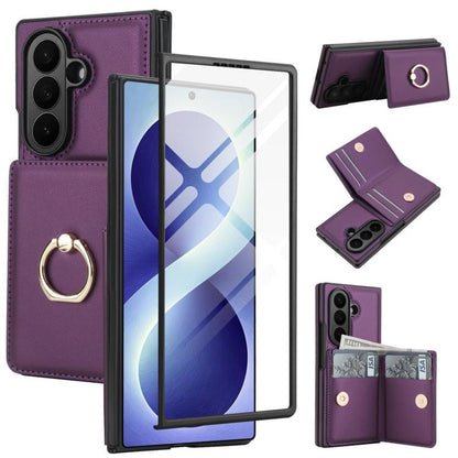 Integrated Flip Cover Card Slot Holder Leather Phone Case with Ring, For Galaxy Z Fold8 Ultra 5G, For Samsung Galaxy Z Fold7 5G, For Samsung Galaxy Z Fold6 5G, For Samsung Galaxy Z Fold5 5G, For Samsung Galaxy Z Fold4 5G, For Samsung Galaxy Z Fold3 5G
