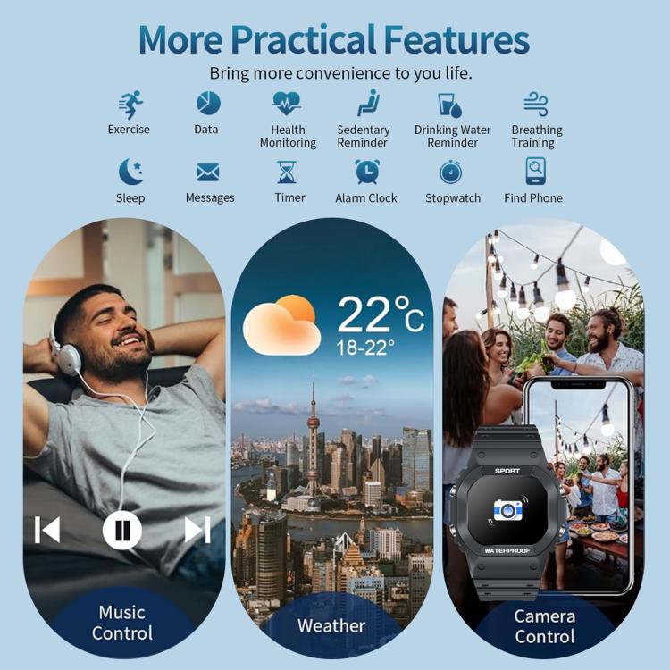 LC31 1.75 inch TFT Full Touch Screen Bluetooth Call Outdoor Sports Smart Watch with Flashlight