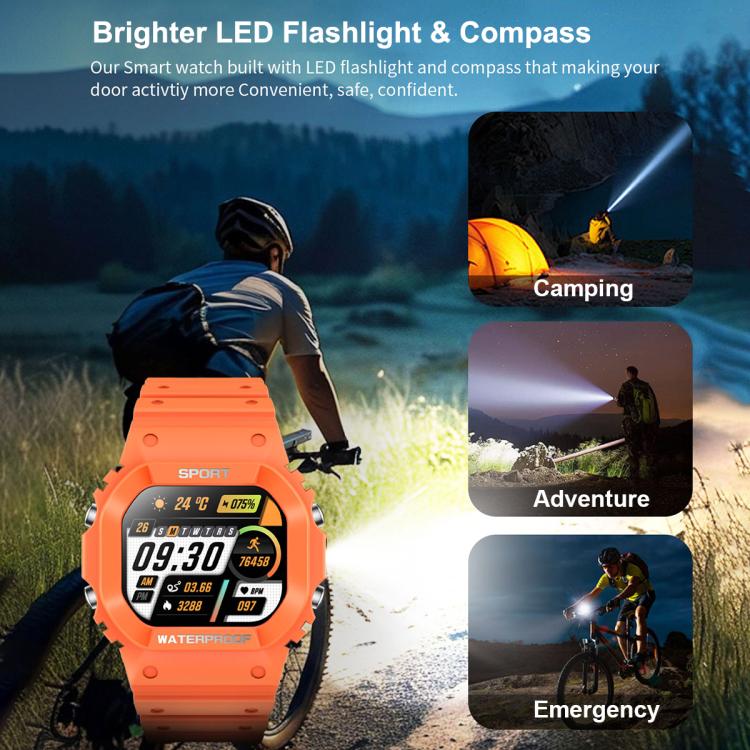 LC31 1.75 inch TFT Full Touch Screen Bluetooth Call Outdoor Sports Smart Watch with Flashlight