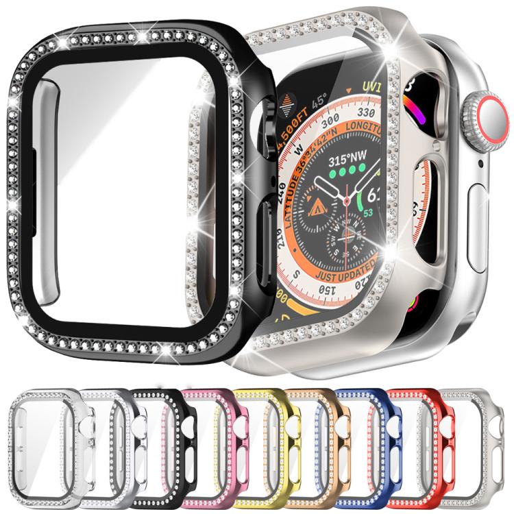 xDfind Single Row Diamond Tempered Glass Film Integrated PC Watch Case, For Apple Watch Series 44mm, For Apple Watch Series 40mm, For Apple Watch Series 11 46mm / 10 46mm, For Apple Watch Series 11 42mm / 10 42mm, For Apple Watch Ultra 3 / 2 / 1 49mm  ...