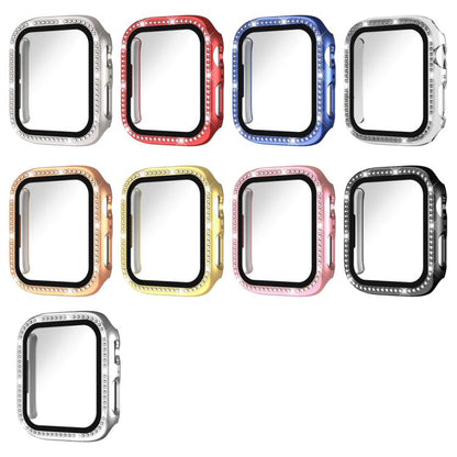 xDfind Single Row Diamond Tempered Glass Film Integrated PC Watch Case, For Apple Watch Series 44mm, For Apple Watch Series 40mm, For Apple Watch Series 11 46mm / 10 46mm, For Apple Watch Series 11 42mm / 10 42mm, For Apple Watch Ultra 3 / 2 / 1 49mm  ...