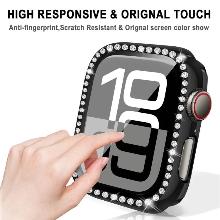 xDfind Single Row Diamond Tempered Glass Film Integrated PC Watch Case, For Apple Watch Series 44mm, For Apple Watch Series 40mm, For Apple Watch Series 11 46mm / 10 46mm, For Apple Watch Series 11 42mm / 10 42mm, For Apple Watch Ultra 3 / 2 / 1 49mm  ...