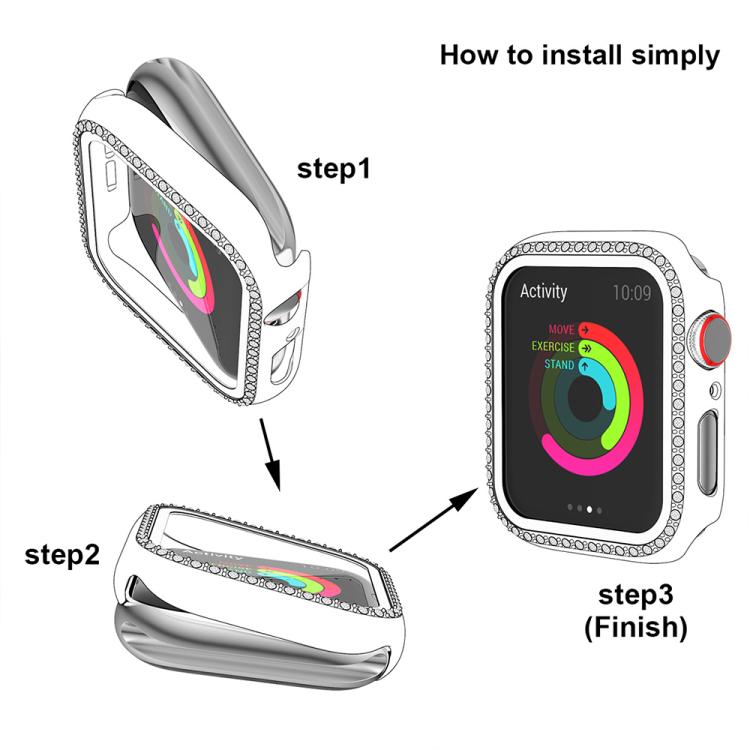 xDfind Single Row Diamond Tempered Glass Film Integrated PC Watch Case, For Apple Watch Series 44mm, For Apple Watch Series 40mm, For Apple Watch Series 11 46mm / 10 46mm, For Apple Watch Series 11 42mm / 10 42mm, For Apple Watch Ultra 3 / 2 / 1 49mm  ...