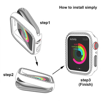 xDfind Single Row Diamond Tempered Glass Film Integrated PC Watch Case, For Apple Watch Series 44mm, For Apple Watch Series 40mm, For Apple Watch Series 11 46mm / 10 46mm, For Apple Watch Series 11 42mm / 10 42mm, For Apple Watch Ultra 3 / 2 / 1 49mm  ...
