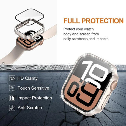xDfind Single Row Diamond Tempered Glass Film Integrated PC Watch Case, For Apple Watch Series 44mm, For Apple Watch Series 40mm, For Apple Watch Series 11 46mm / 10 46mm, For Apple Watch Series 11 42mm / 10 42mm, For Apple Watch Ultra 3 / 2 / 1 49mm  ...