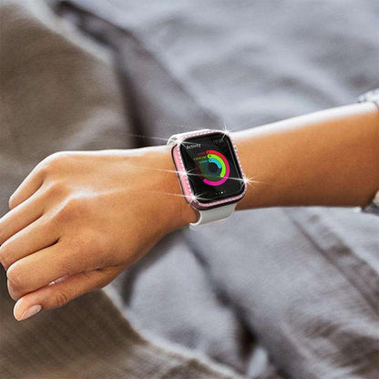xDfind Single Row Diamond Tempered Glass Film Integrated PC Watch Case, For Apple Watch Series 44mm, For Apple Watch Series 40mm, For Apple Watch Series 11 46mm / 10 46mm, For Apple Watch Series 11 42mm / 10 42mm, For Apple Watch Ultra 3 / 2 / 1 49mm  ...