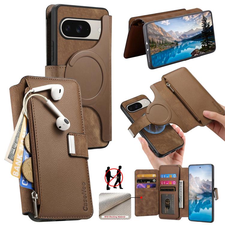CaseNeo MagSafe RFID Anti-theft Zipper Wallet Retro Leather Phone Case, For Google Pixel 10a, For Google Pixel 10 Pro XL / 9 Pro XL, For Google Pixel 10 / 10 Pro / 9 / 9 Pro, For Google Pixel 9a