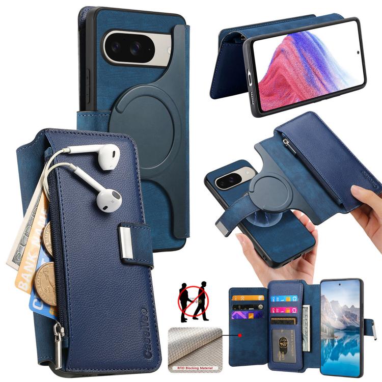 CaseNeo MagSafe RFID Anti-theft Zipper Wallet Retro Leather Phone Case, For Google Pixel 10a, For Google Pixel 10 Pro XL / 9 Pro XL, For Google Pixel 10 / 10 Pro / 9 / 9 Pro, For Google Pixel 9a