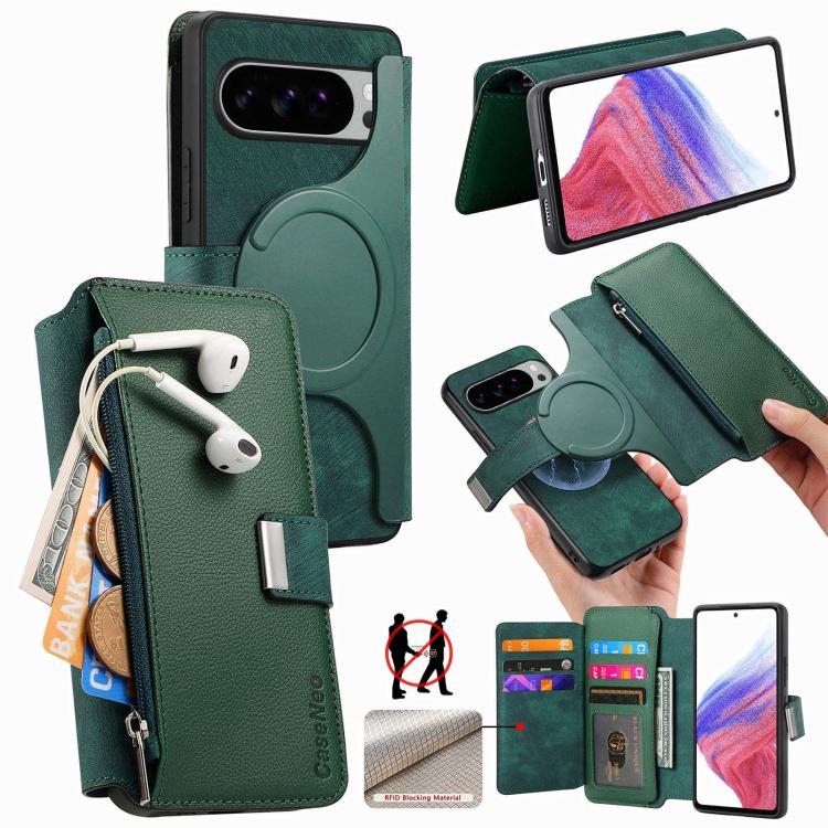CaseNeo MagSafe RFID Anti-theft Zipper Wallet Retro Leather Phone Case, For Google Pixel 10a, For Google Pixel 10 Pro XL / 9 Pro XL, For Google Pixel 10 / 10 Pro / 9 / 9 Pro, For Google Pixel 9a