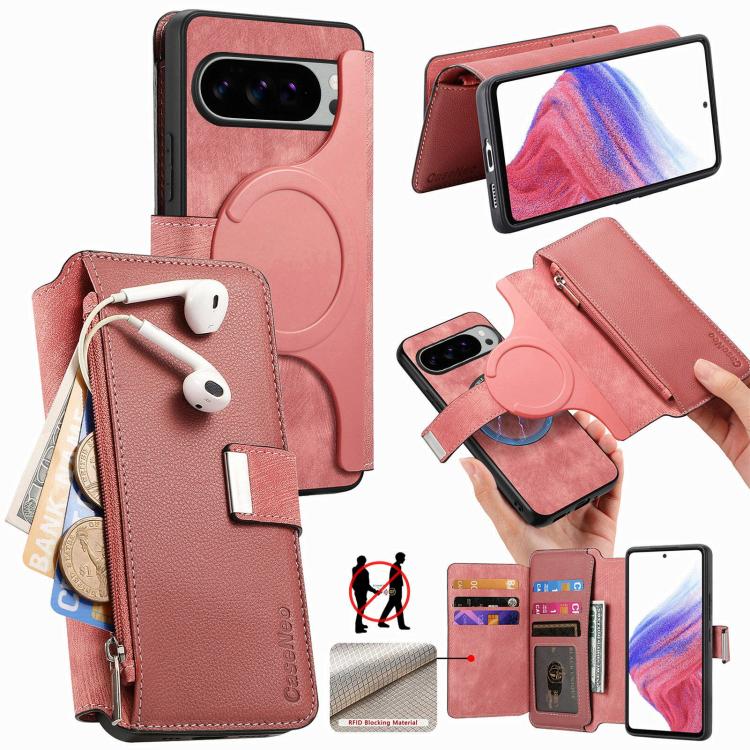 CaseNeo MagSafe RFID Anti-theft Zipper Wallet Retro Leather Phone Case, For Google Pixel 10a, For Google Pixel 10 Pro XL / 9 Pro XL, For Google Pixel 10 / 10 Pro / 9 / 9 Pro, For Google Pixel 9a