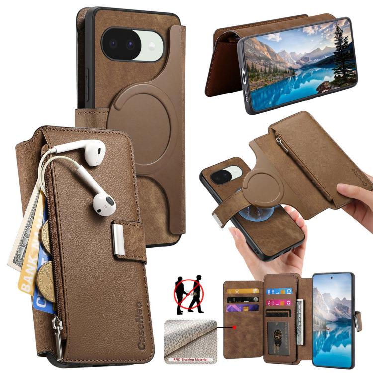 CaseNeo MagSafe RFID Anti-theft Zipper Wallet Retro Leather Phone Case, For Google Pixel 10a, For Google Pixel 10 Pro XL / 9 Pro XL, For Google Pixel 10 / 10 Pro / 9 / 9 Pro, For Google Pixel 9a