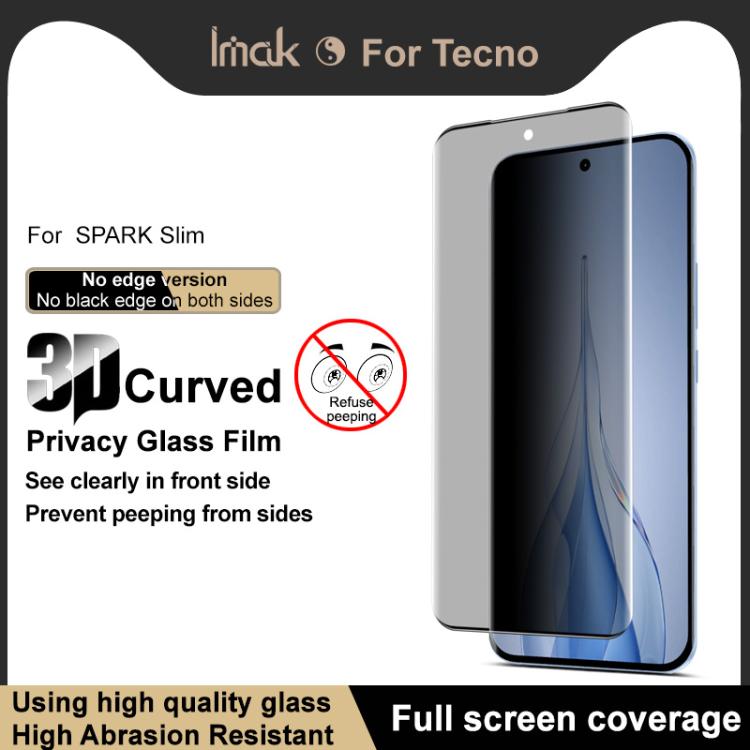 imak No Edge Version 3D Curved Privacy Full Screen Tempered Glass Film, For Tecno Spark Slim / KM7k