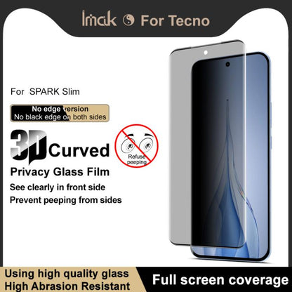 imak No Edge Version 3D Curved Privacy Full Screen Tempered Glass Film, For Tecno Spark Slim / KM7k