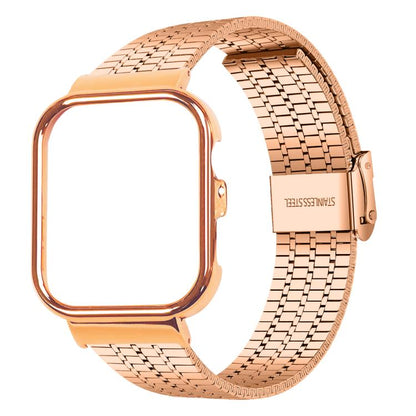 Metal Frame Integrated Seven Beads Buckle Stainless Steel Watch Band