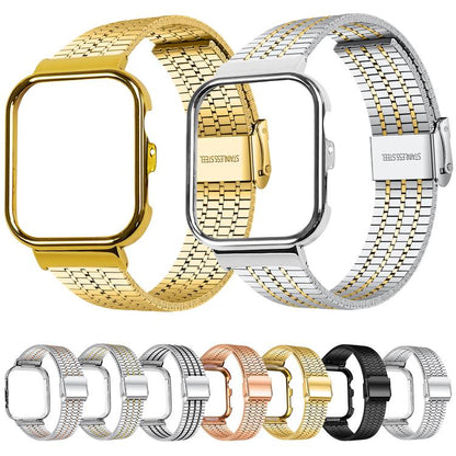 Metal Frame Integrated Seven Beads Buckle Stainless Steel Watch Band