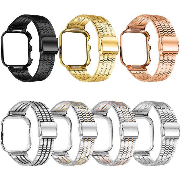 Metal Frame Integrated Seven Beads Buckle Stainless Steel Watch Band