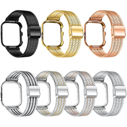 Metal Frame Integrated Seven Beads Buckle Stainless Steel Watch Band