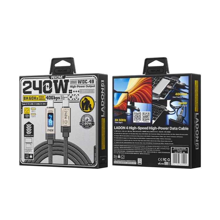 WK WDC-49 240W Type-C to Type-C Ladon 4 High-speed Data Cable, Length: 1.2m