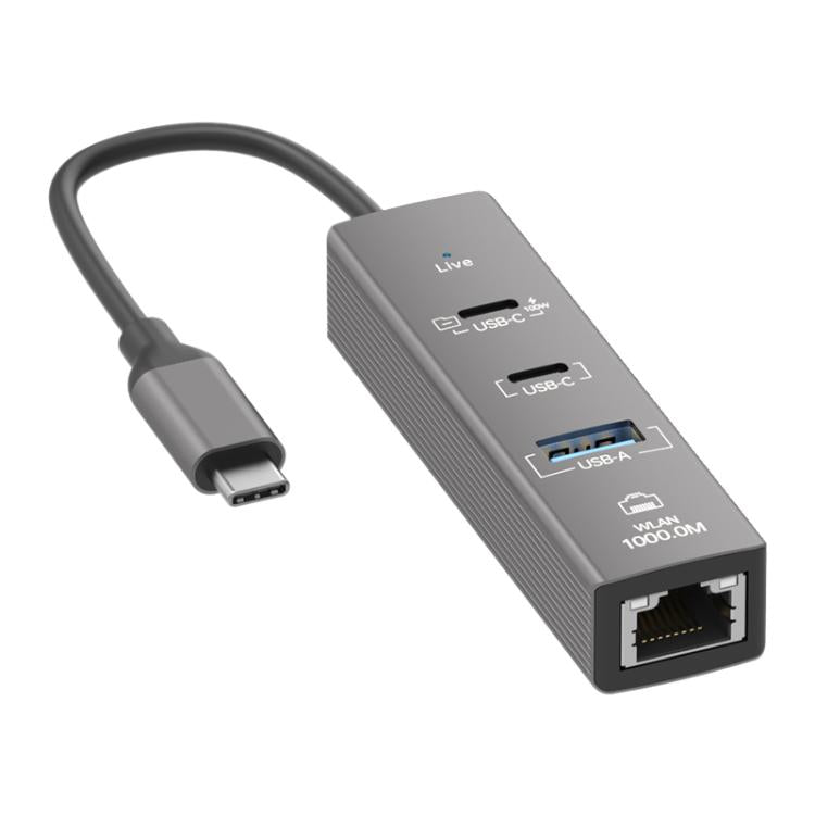 TYS-206C Type-C to 1000M RJ45 USB-A PD100W HUB Expand Converter