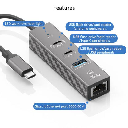 TYS-206C Type-C to 1000M RJ45 USB-A PD100W HUB Expand Converter