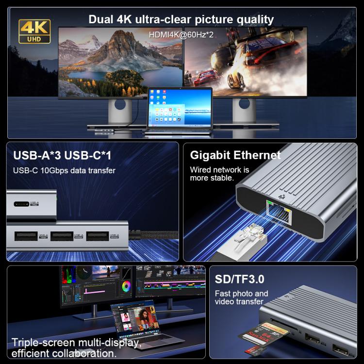 HDMI 4K 60Hz Type-C 10 in 1 HUB Docking Station