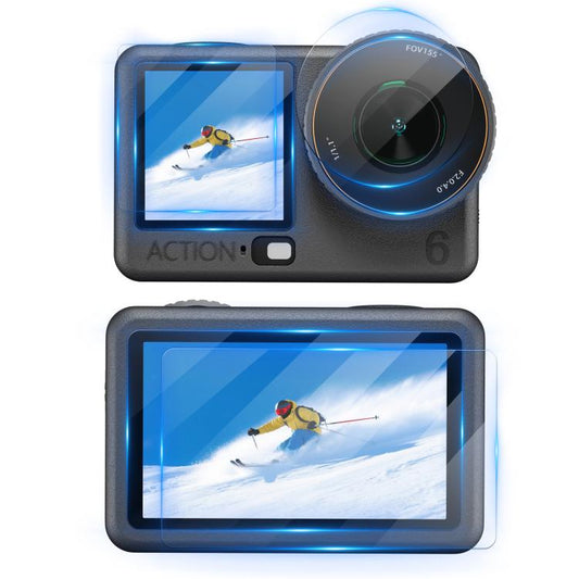Protector de lente STARTRC 3 en 1, pantalla frontal y trasera de vidrio templado, para DJI Osmo Action 6