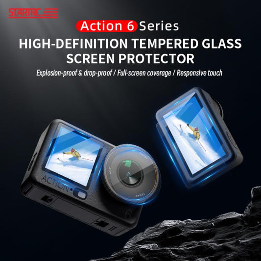 Protector de lente STARTRC 3 en 1, pantalla frontal y trasera de vidrio templado, para DJI Osmo Action 6