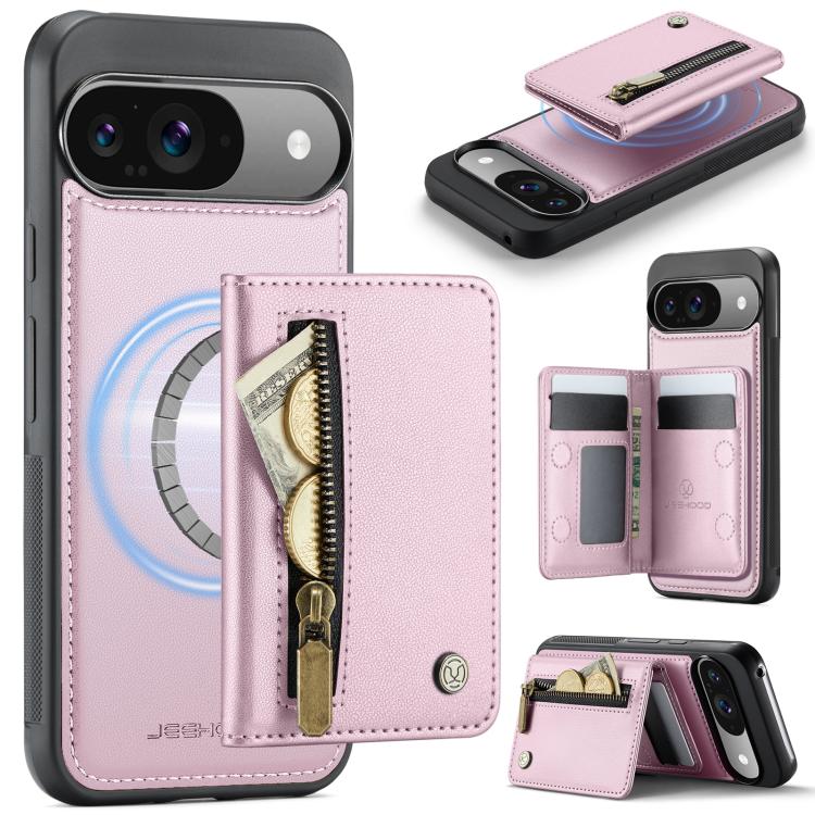 JEEHOOD J12 Exquisite RFID MagSafe Zipper Card Bag Phone Case, For Google Pixel 11 Pro XL, For Google Pixel 11 / 11 Pro, For Google Pixel 10a, For Google Pixel 10 Pro XL, For Google Pixel 9a, For Google Pixel 9 Pro XL, For Google Pixel 9 / 9 Pro