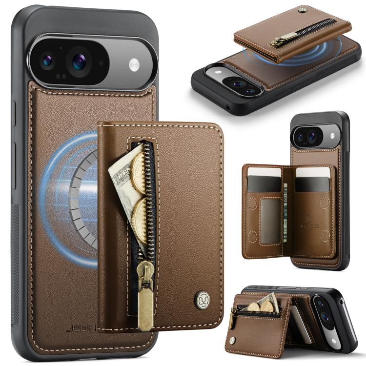 JEEHOOD J12 Exquisite RFID MagSafe Zipper Card Bag Phone Case, For Google Pixel 11 Pro XL, For Google Pixel 11 / 11 Pro, For Google Pixel 10a, For Google Pixel 10 Pro XL, For Google Pixel 9a, For Google Pixel 9 Pro XL, For Google Pixel 9 / 9 Pro