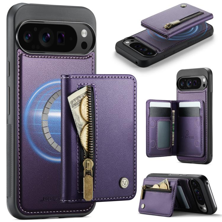 JEEHOOD J12 Exquisite RFID MagSafe Zipper Card Bag Phone Case, For Google Pixel 11 Pro XL, For Google Pixel 11 / 11 Pro, For Google Pixel 10a, For Google Pixel 10 Pro XL, For Google Pixel 9a, For Google Pixel 9 Pro XL, For Google Pixel 9 / 9 Pro