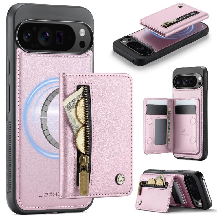 JEEHOOD J12 Exquisite RFID MagSafe Zipper Card Bag Phone Case, For Google Pixel 11 Pro XL, For Google Pixel 11 / 11 Pro, For Google Pixel 10a, For Google Pixel 10 Pro XL, For Google Pixel 9a, For Google Pixel 9 Pro XL, For Google Pixel 9 / 9 Pro