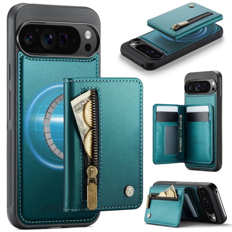 JEEHOOD J12 Exquisite RFID MagSafe Zipper Card Bag Phone Case, For Google Pixel 11 Pro XL, For Google Pixel 11 / 11 Pro, For Google Pixel 10a, For Google Pixel 10 Pro XL, For Google Pixel 9a, For Google Pixel 9 Pro XL, For Google Pixel 9 / 9 Pro