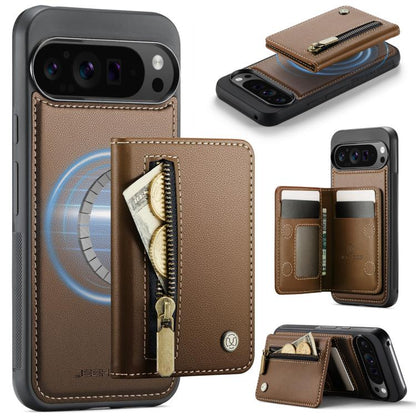 JEEHOOD J12 Exquisite RFID MagSafe Zipper Card Bag Phone Case, For Google Pixel 11 Pro XL, For Google Pixel 11 / 11 Pro, For Google Pixel 10a, For Google Pixel 10 Pro XL, For Google Pixel 9a, For Google Pixel 9 Pro XL, For Google Pixel 9 / 9 Pro
