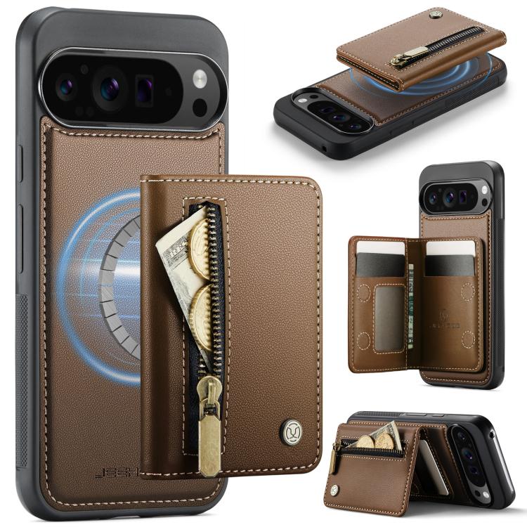 JEEHOOD J12 Exquisite RFID MagSafe Zipper Card Bag Phone Case, For Google Pixel 11 Pro XL, For Google Pixel 11 / 11 Pro, For Google Pixel 10a, For Google Pixel 10 Pro XL, For Google Pixel 9a, For Google Pixel 9 Pro XL, For Google Pixel 9 / 9 Pro