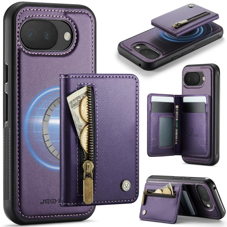 JEEHOOD J12 Exquisite RFID MagSafe Zipper Card Bag Phone Case, For Google Pixel 11 Pro XL, For Google Pixel 11 / 11 Pro, For Google Pixel 10a, For Google Pixel 10 Pro XL, For Google Pixel 9a, For Google Pixel 9 Pro XL, For Google Pixel 9 / 9 Pro