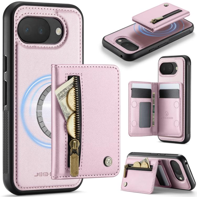 JEEHOOD J12 Exquisite RFID MagSafe Zipper Card Bag Phone Case, For Google Pixel 11 Pro XL, For Google Pixel 11 / 11 Pro, For Google Pixel 10a, For Google Pixel 10 Pro XL, For Google Pixel 9a, For Google Pixel 9 Pro XL, For Google Pixel 9 / 9 Pro