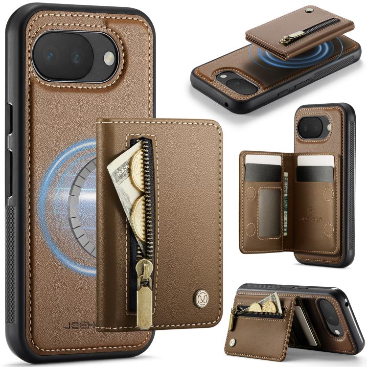 JEEHOOD J12 Exquisite RFID MagSafe Zipper Card Bag Phone Case, For Google Pixel 11 Pro XL, For Google Pixel 11 / 11 Pro, For Google Pixel 10a, For Google Pixel 10 Pro XL, For Google Pixel 9a, For Google Pixel 9 Pro XL, For Google Pixel 9 / 9 Pro