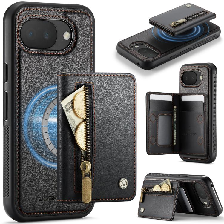 JEEHOOD J12 Exquisite RFID MagSafe Zipper Card Bag Phone Case, For Google Pixel 11 Pro XL, For Google Pixel 11 / 11 Pro, For Google Pixel 10a, For Google Pixel 10 Pro XL, For Google Pixel 9a, For Google Pixel 9 Pro XL, For Google Pixel 9 / 9 Pro
