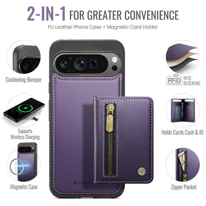 JEEHOOD J12 Exquisite RFID MagSafe Zipper Card Bag Phone Case, For Google Pixel 11 Pro XL, For Google Pixel 11 / 11 Pro, For Google Pixel 10a, For Google Pixel 10 Pro XL, For Google Pixel 9a, For Google Pixel 9 Pro XL, For Google Pixel 9 / 9 Pro