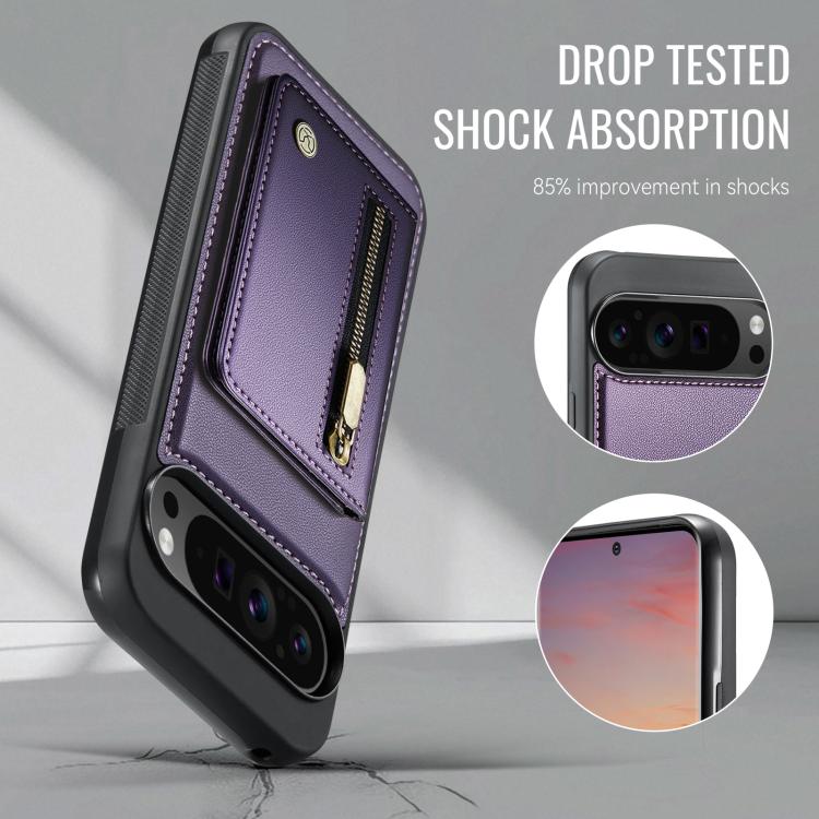 JEEHOOD J12 Exquisite RFID MagSafe Zipper Card Bag Phone Case, For Google Pixel 11 Pro XL, For Google Pixel 11 / 11 Pro, For Google Pixel 10a, For Google Pixel 10 Pro XL, For Google Pixel 9a, For Google Pixel 9 Pro XL, For Google Pixel 9 / 9 Pro
