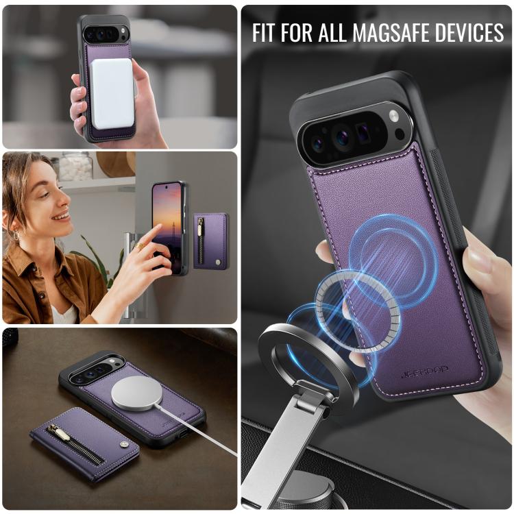JEEHOOD J12 Exquisite RFID MagSafe Zipper Card Bag Phone Case, For Google Pixel 11 Pro XL, For Google Pixel 11 / 11 Pro, For Google Pixel 10a, For Google Pixel 10 Pro XL, For Google Pixel 9a, For Google Pixel 9 Pro XL, For Google Pixel 9 / 9 Pro