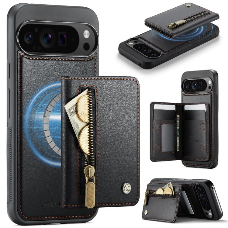JEEHOOD J12 Exquisite RFID MagSafe Zipper Card Bag Phone Case, For Google Pixel 11 Pro XL, For Google Pixel 11 / 11 Pro, For Google Pixel 10a, For Google Pixel 10 Pro XL, For Google Pixel 9a, For Google Pixel 9 Pro XL, For Google Pixel 9 / 9 Pro