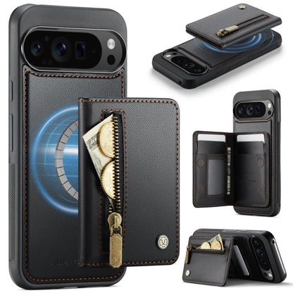 JEEHOOD J12 Exquisite RFID MagSafe Zipper Card Bag Phone Case, For Google Pixel 11 Pro XL, For Google Pixel 11 / 11 Pro, For Google Pixel 10a, For Google Pixel 10 Pro XL, For Google Pixel 9a, For Google Pixel 9 Pro XL, For Google Pixel 9 / 9 Pro